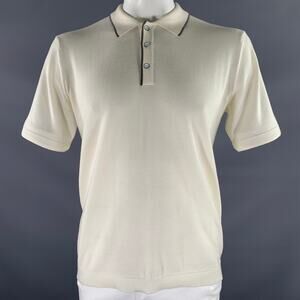 RAG & BONE Size L Cream Grey Knitted Wool Cashmere Buttoned Polo